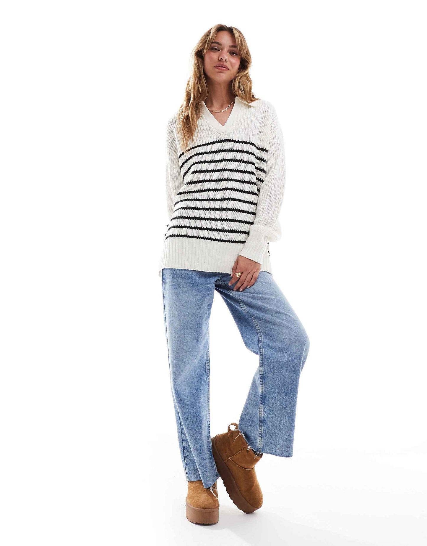 Collared V Neck Oversized Jumper