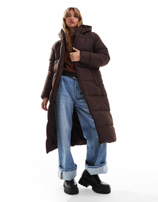 2-in-1 Zip Off Longline Gilet And Puffer Coat In Brown