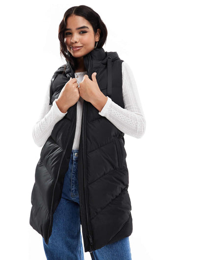 Longline Padded Gilet With Hood