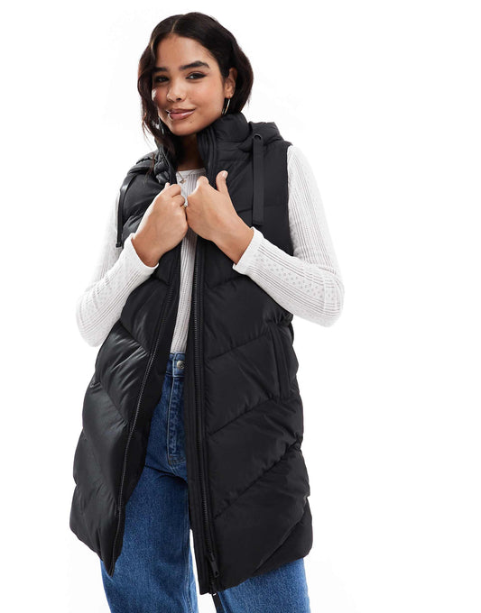 Longline Padded Gilet With Hood