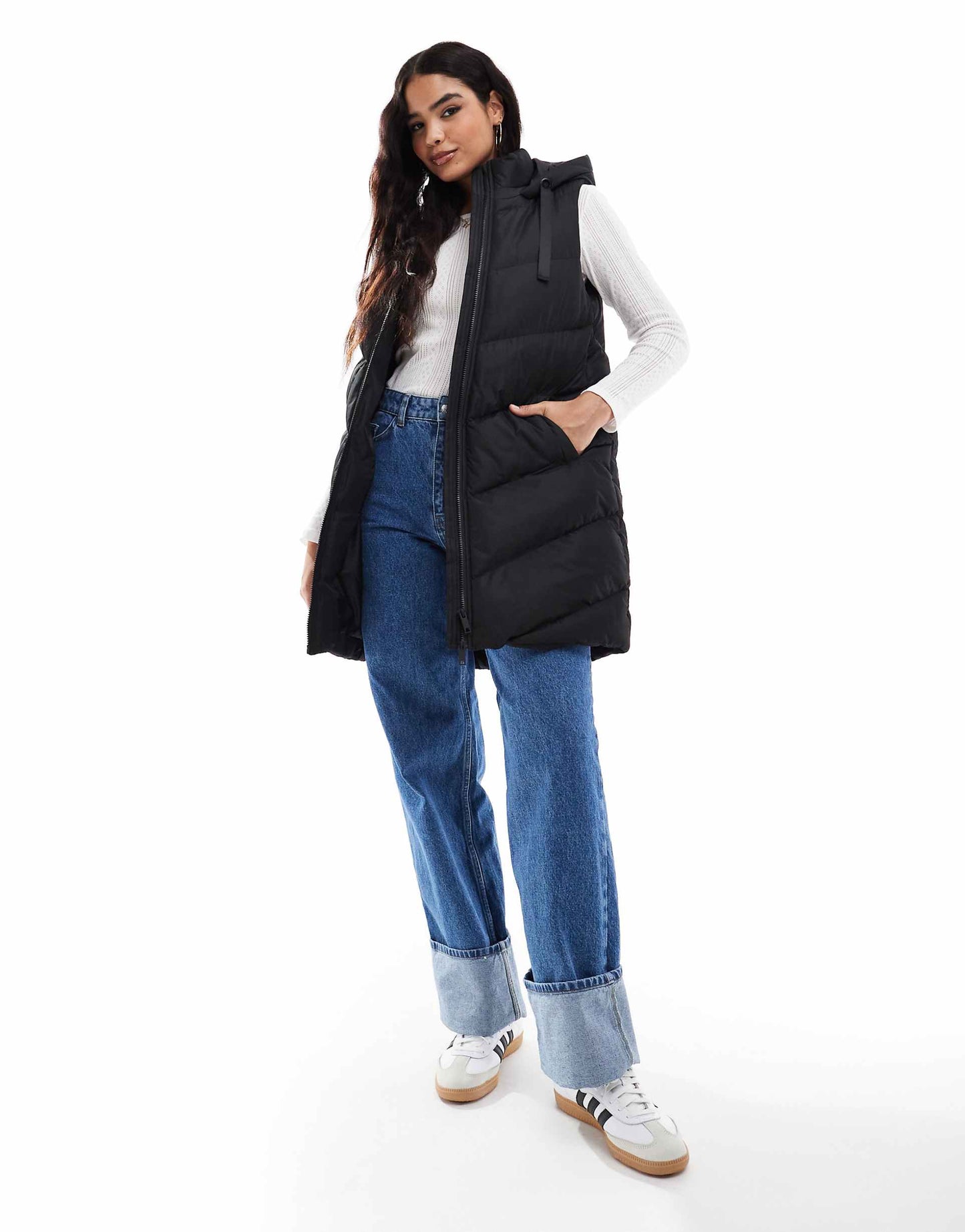 Longline Padded Gilet With Hood