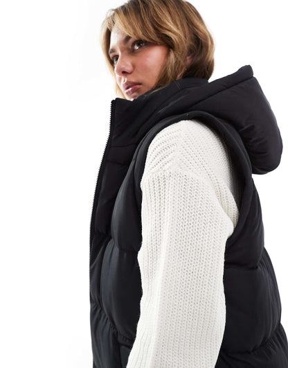 2-in-1 Zip Off Longline Gilet And Puffer Coat In Black