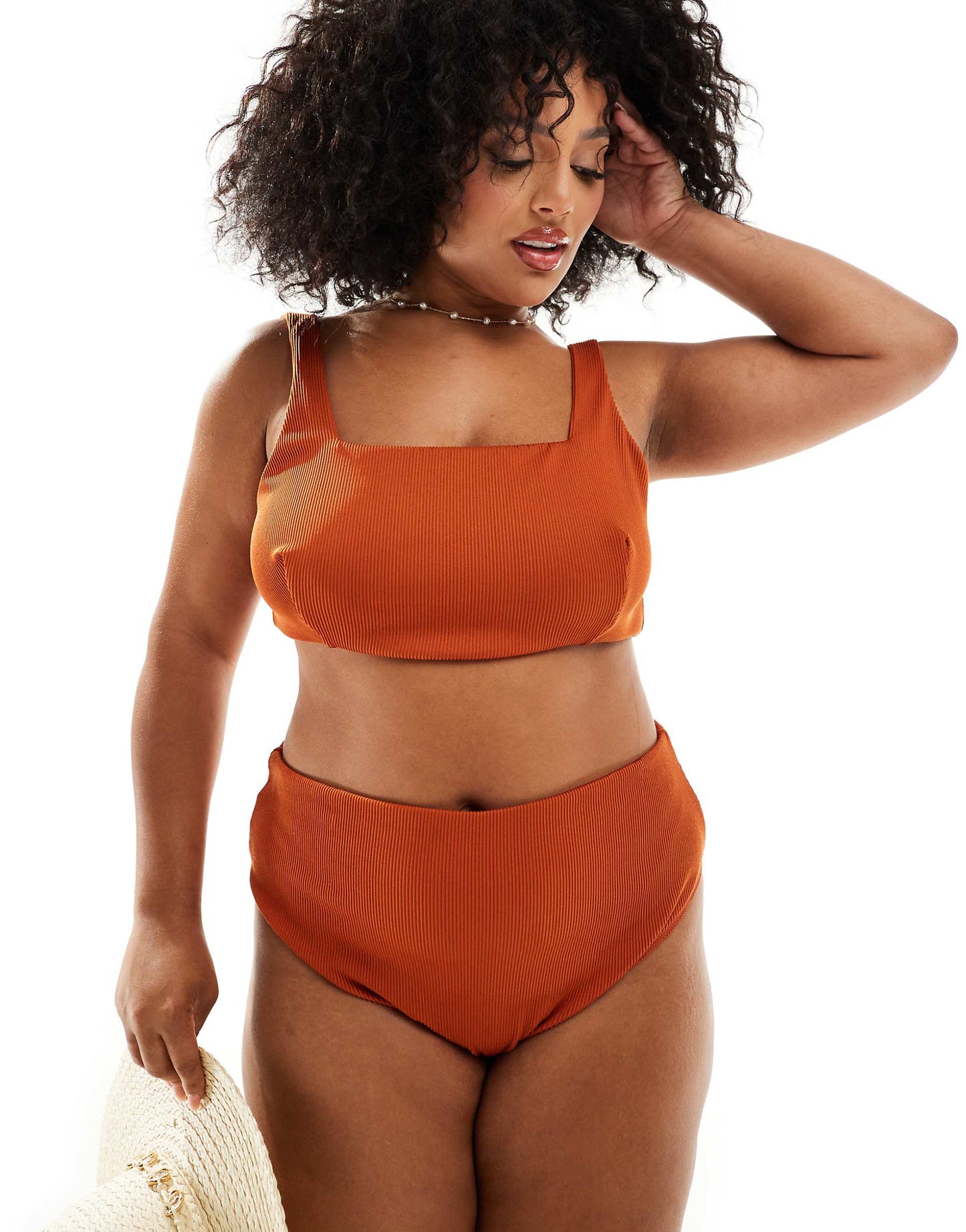 Curve Emily Rib High Leg High Waist Bikini Bottom