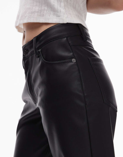 Petite Ankle Grazer Straight Leg Faux Leather Trouser