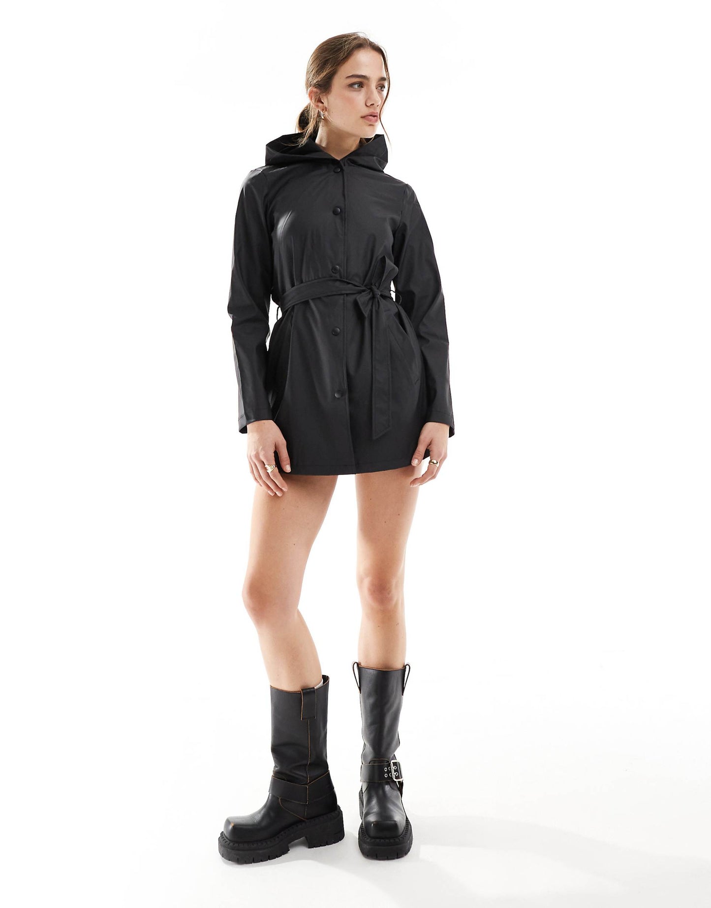 Belted Raincoat With Hood