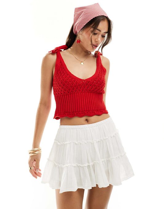 Crochet Tie Shoulder Cami Top