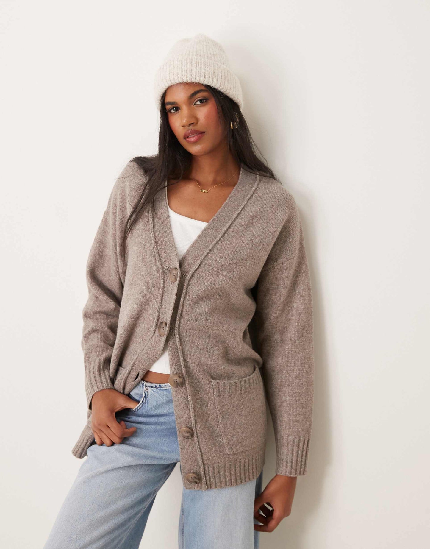 Mid Length Cardigan With Seam Detail