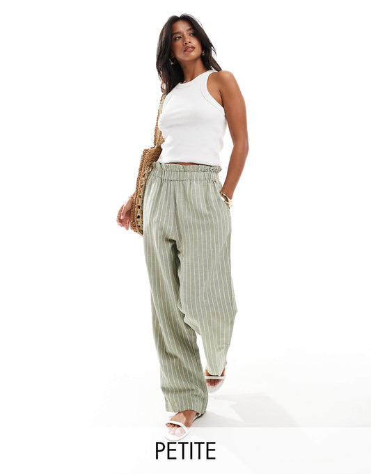 Petite Linen Touch Pinstripe Wide Leg Trousers