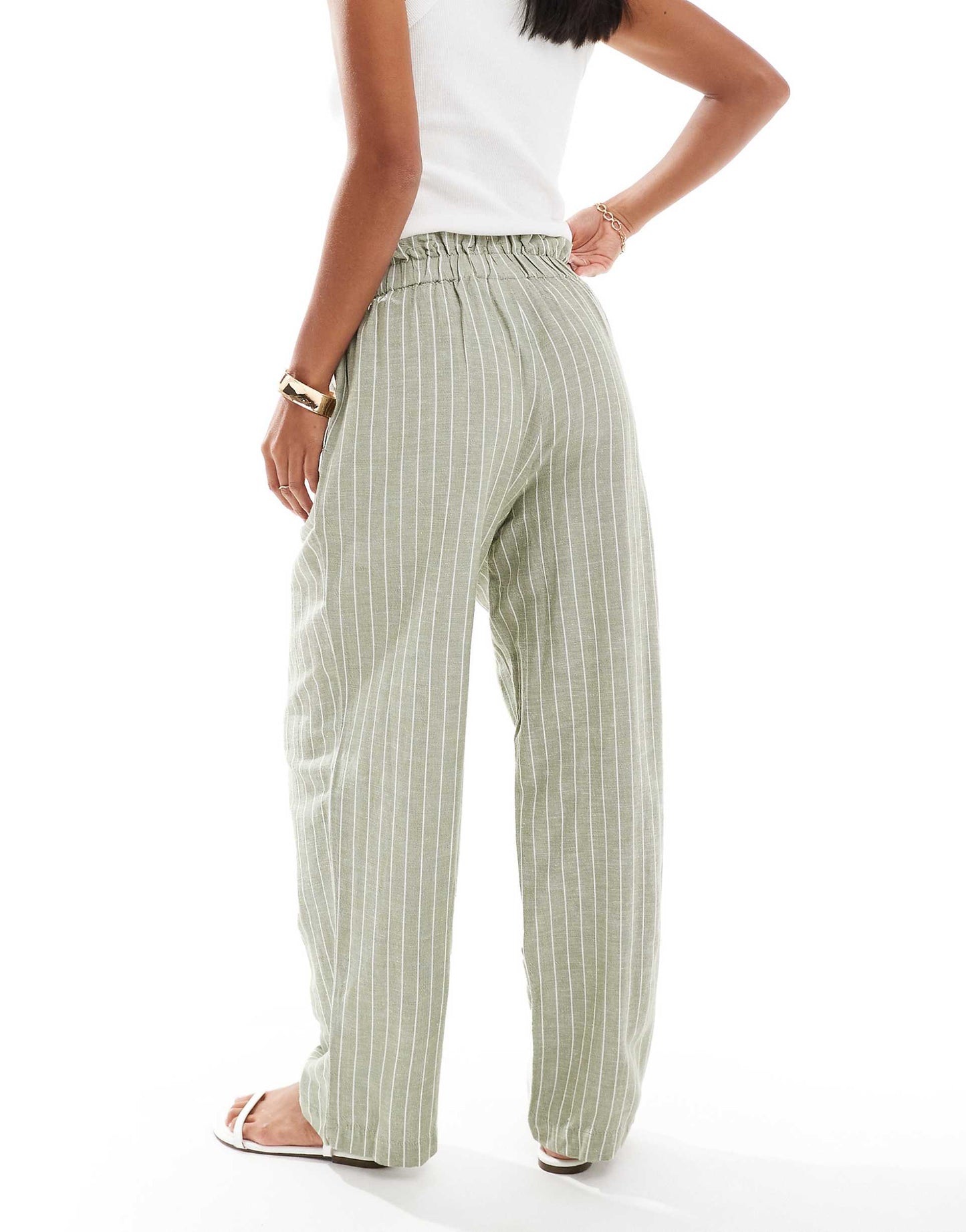 Petite Linen Touch Pinstripe Wide Leg Trousers
