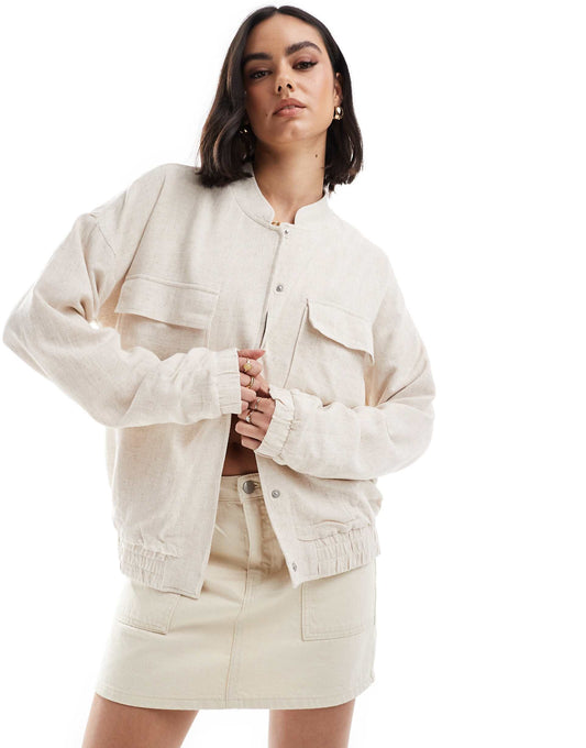 Linen Touch Bomber Jacket