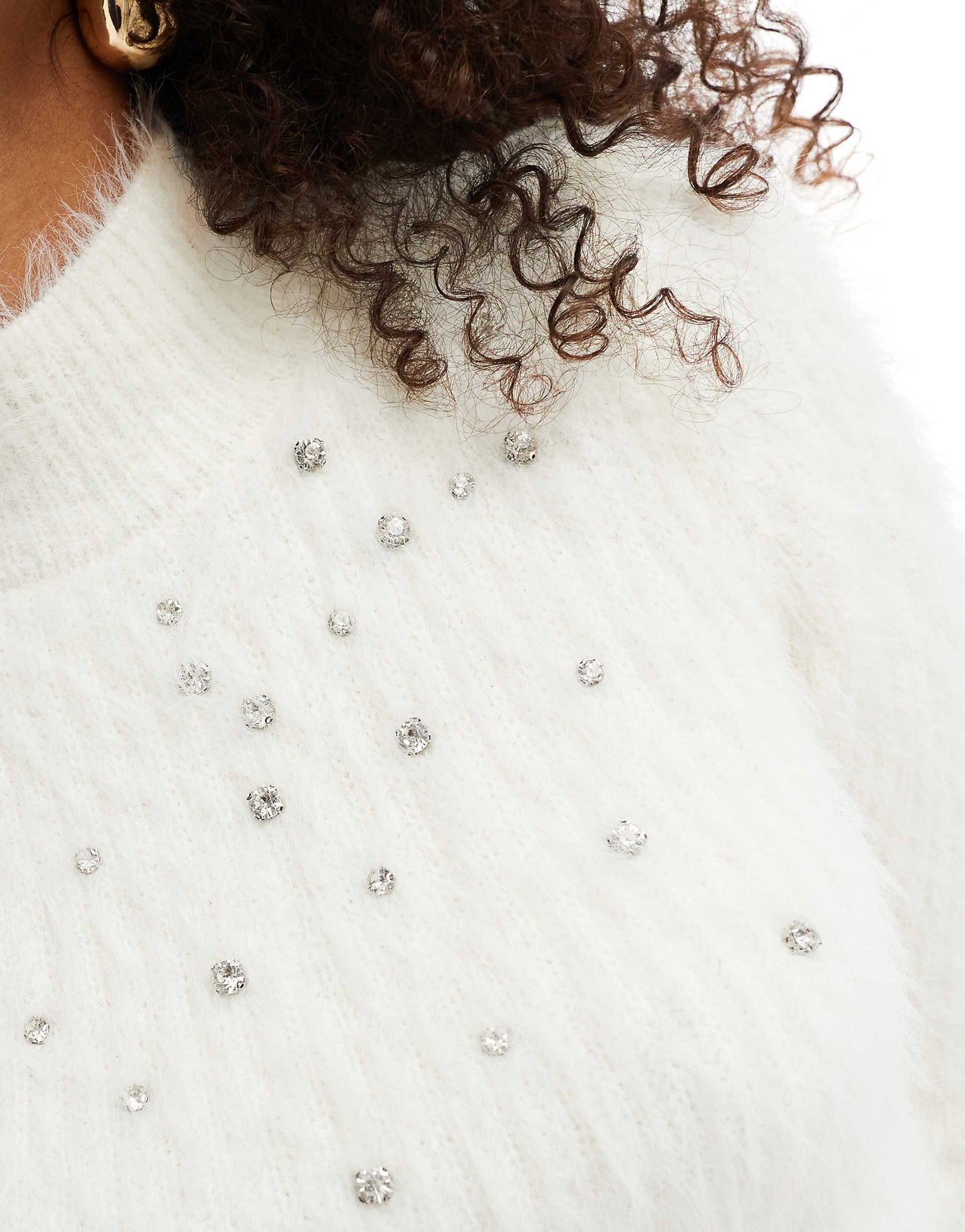 Embellished Lash Funnel Neck Long Sleeve Jumper