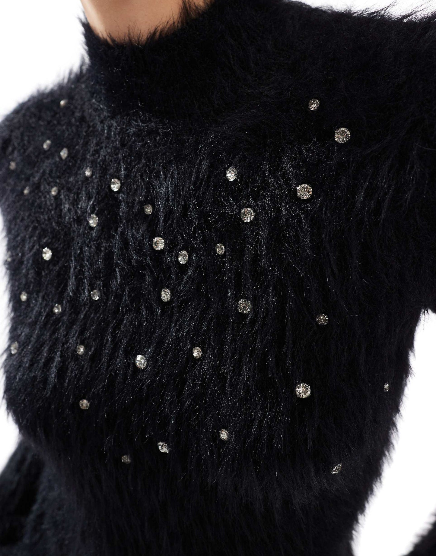 Embellished Lash Funnel Neck Long Sleeve Jumper