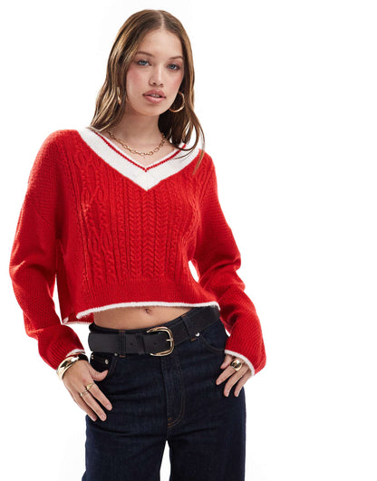 Varsity V Neck Slouchy Jumper