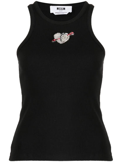 Ribbed Heart-Embellished Top