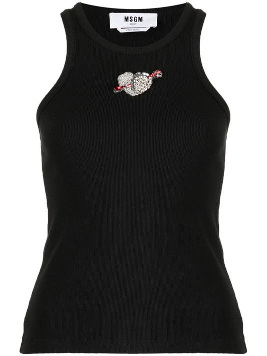 Ribbed Heart-Embellished Top