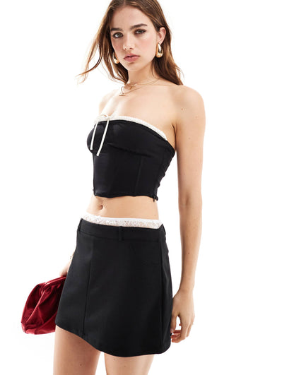 Contrast Lace Boxer Waistband Mini Skirt