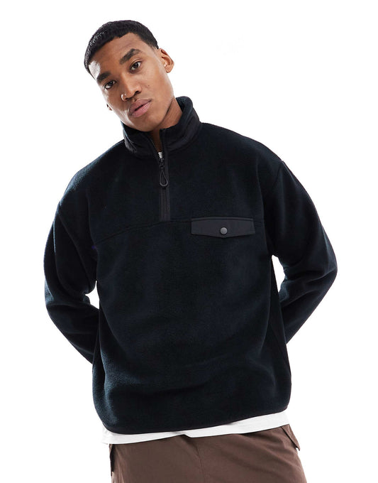 Oversized Quarter Zip Fleece Sweatshirt With Chest Pocket