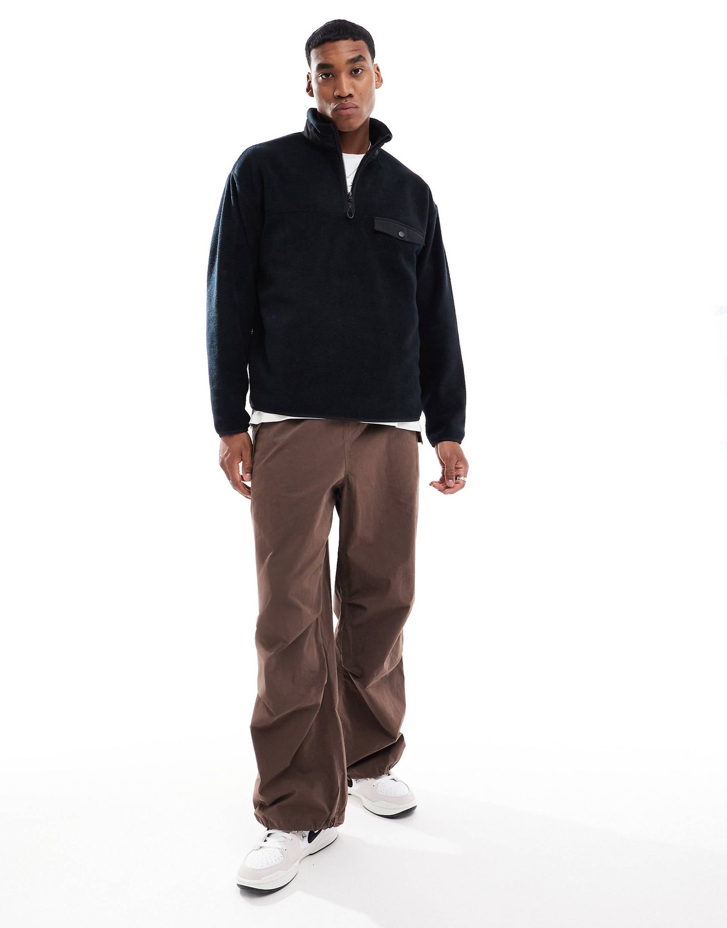 Oversized Quarter Zip Fleece Sweatshirt With Chest Pocket