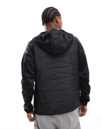 Multi Texture Padded Jacket With Hood
