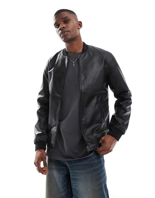 Faux Leather Bomber Jacket
