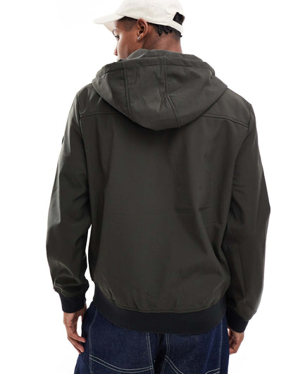 Zip Through Softshell Bomber With Hood