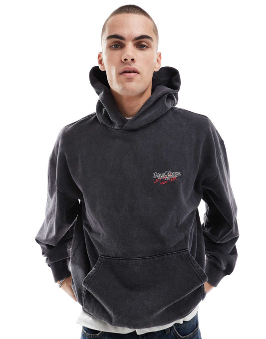 Relaxed Fit Hoodie With Ny Print