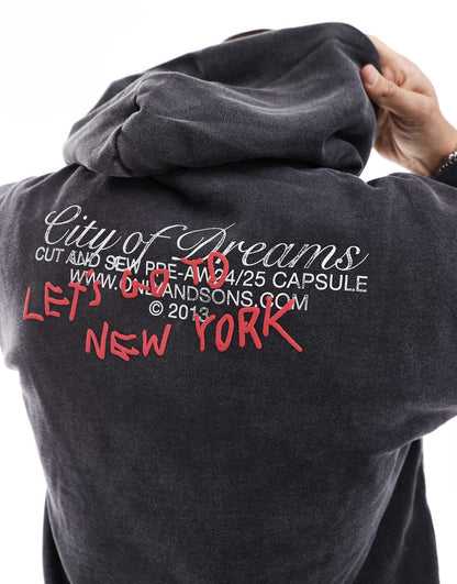Relaxed Fit Hoodie With Ny Print