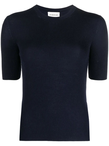 Ribbed-Knit Wool T-Shirt
