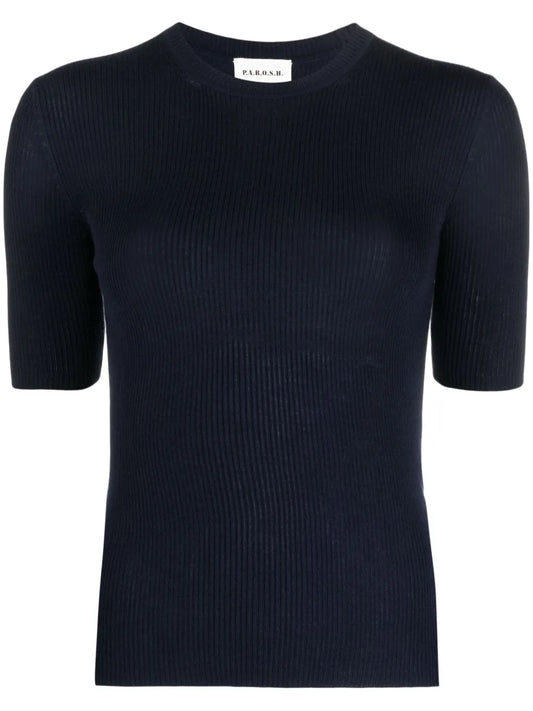 Ribbed-Knit Wool T-Shirt