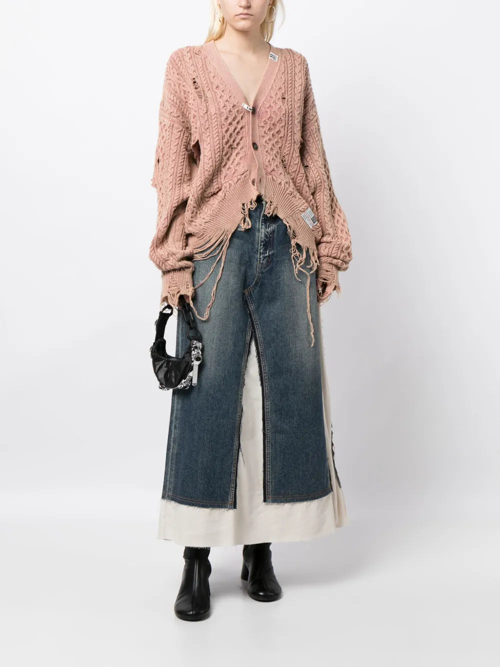 Layered Denim Flared Skirt