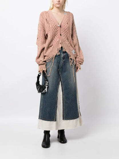 Layered Denim Flared Skirt