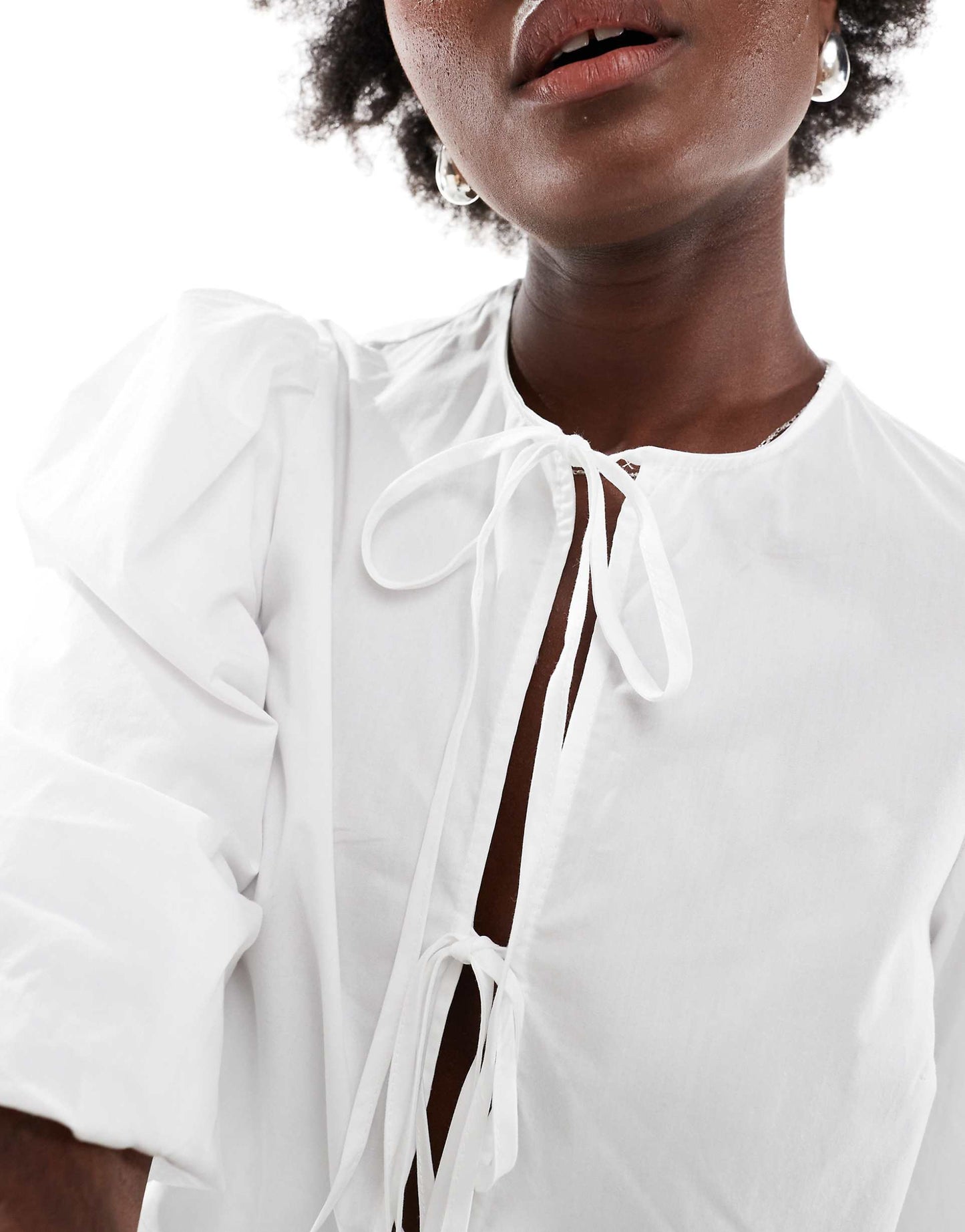 Cotton Poplin Peplum Tie Shirt