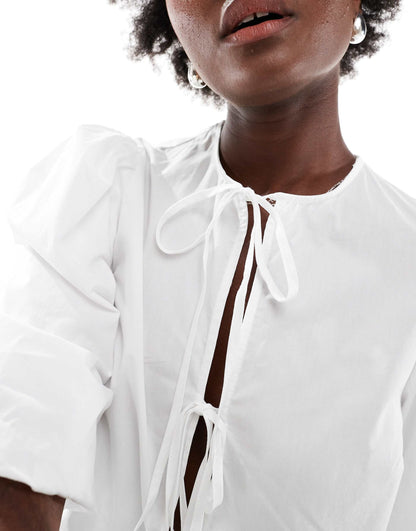 Cotton Poplin Peplum Tie Shirt