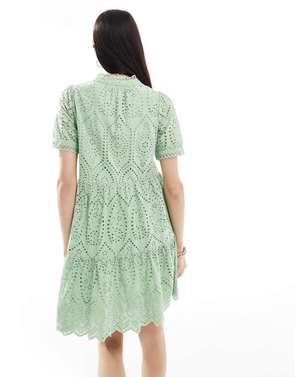 Broderie Short Sleeve Mini Dress