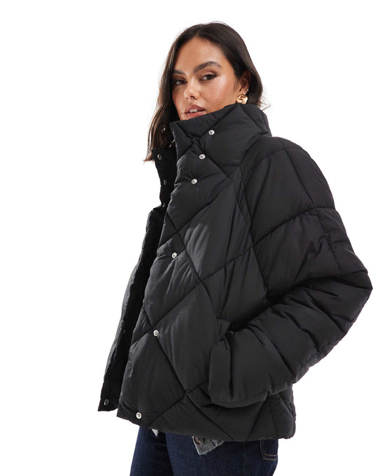 Oversized Quilted Funnel Neck Crop Puffer Jacket