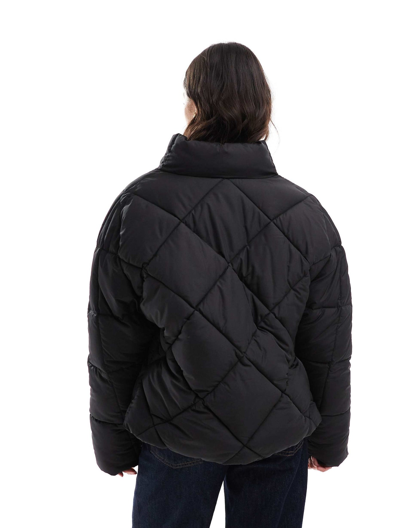 Oversized Quilted Funnel Neck Crop Puffer Jacket