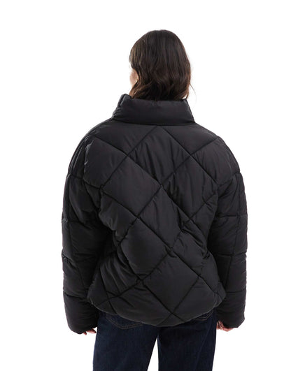 Oversized Quilted Funnel Neck Crop Puffer Jacket