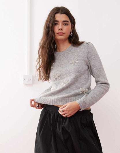 Diamante Puff Sleeve Jumper