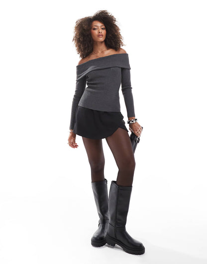 Fold Over Knit Rib Bardot