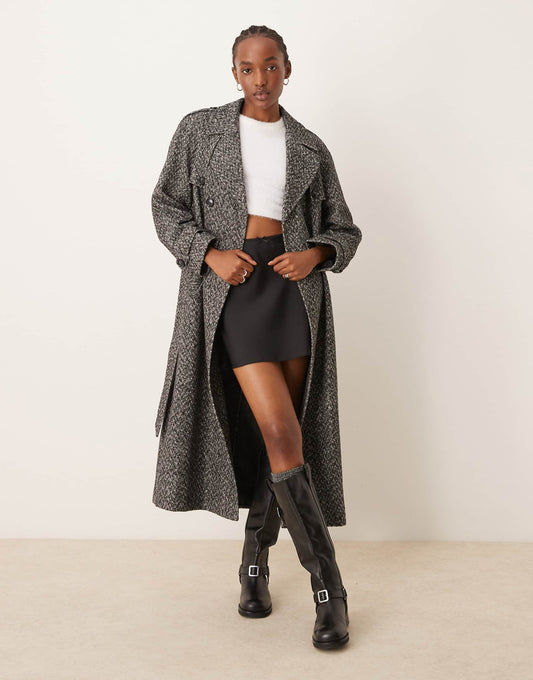 Herringbone Belted Trench Coat
