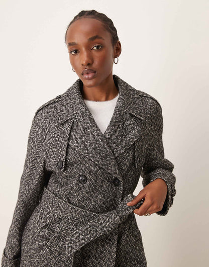Herringbone Belted Trench Coat
