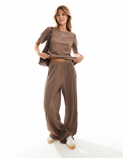 Wide Leg Plisse Trouser Co-Ord