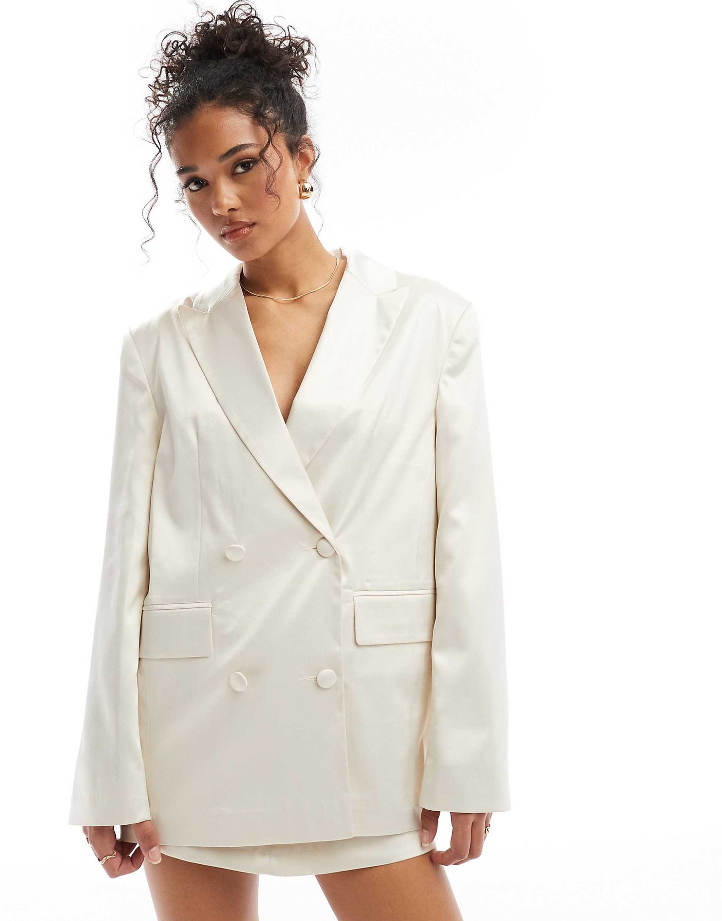 Satin Oversized Double Breasted Blazer Co Ord