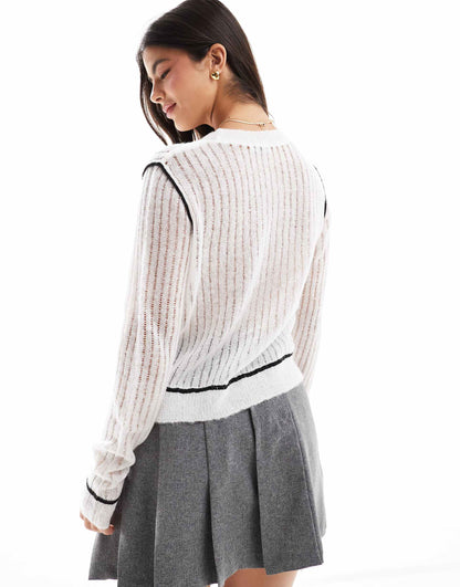 Sheer Knitted Jumper With Contrast Detail