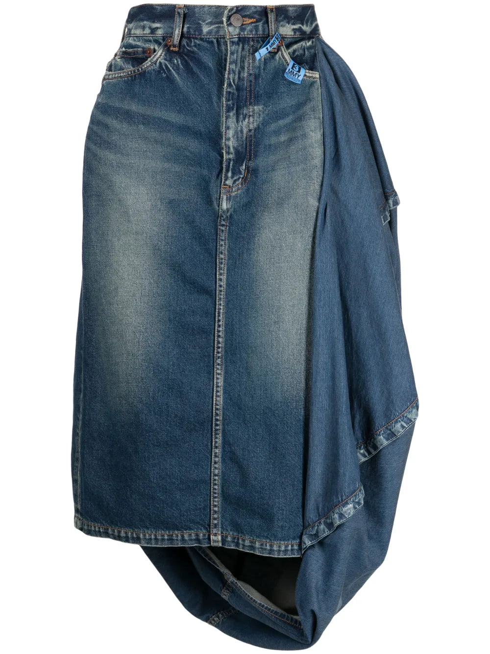 Circle Washed Denim Midi Skirt