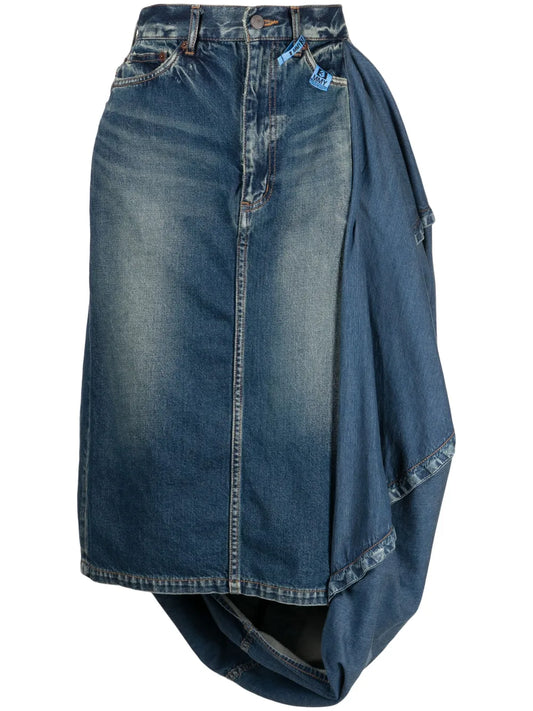 Circle Washed Denim Midi Skirt