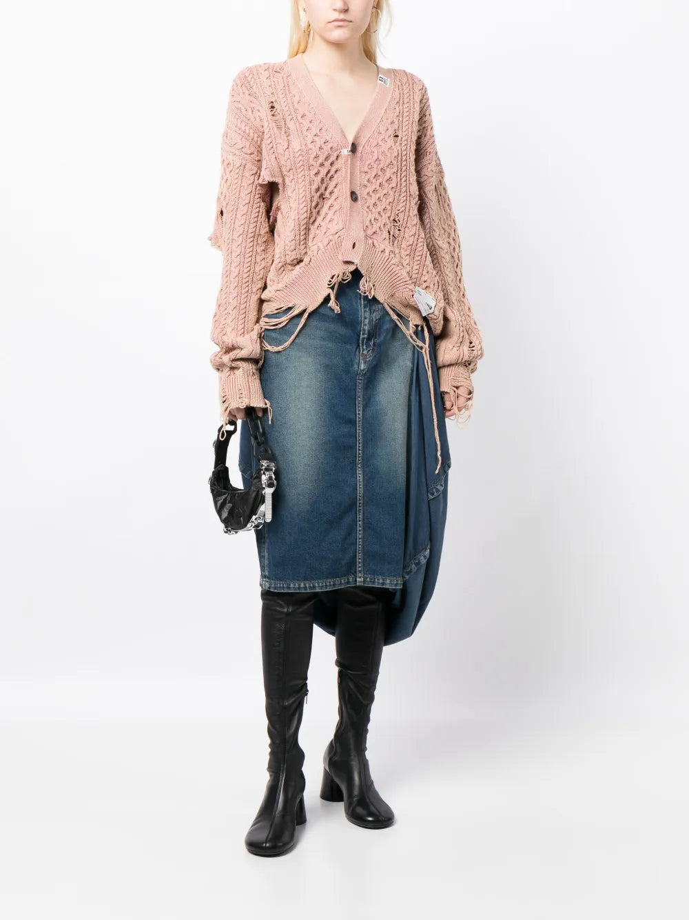 Circle Washed Denim Midi Skirt