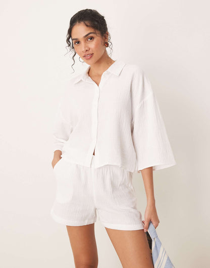Cropped Cheesecloth Shirt Co-Ord