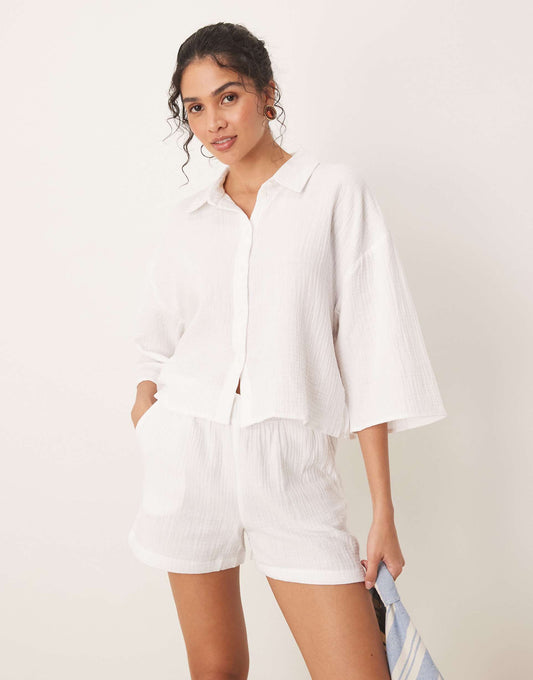 Cropped Cheesecloth Shirt Co-Ord