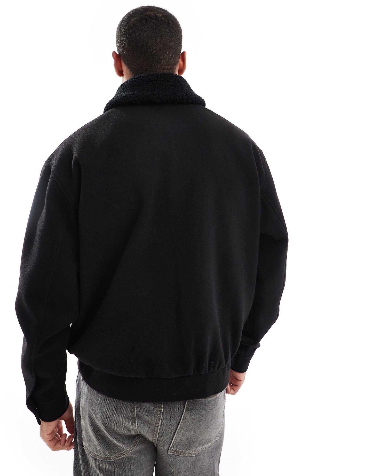 Wool Look Harrington Jacket With Borg Collar